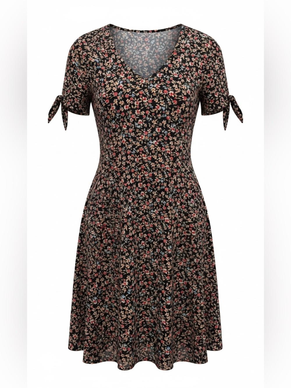LOFT Floral Tie-Sleeve Fit & Flare Dress